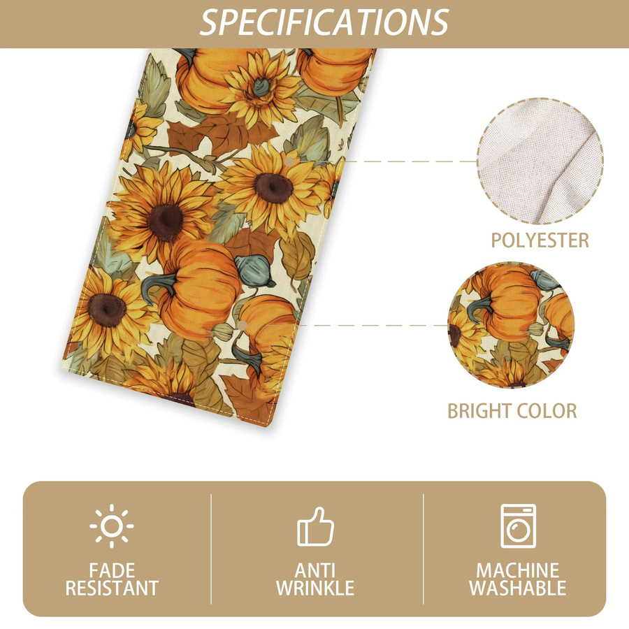 VIKAMA Tischläufer mit Aquarell-Kürbis- und Sonnenblumen-Motiv in Mehrfarbig, Landhausstil Herbst-Dekoration, B/H: 90,0 x 33,0 cm - Bild 5