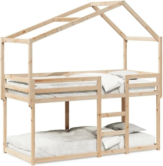 vidaXL Etagenbett mit Dach aus Massivholz Kiefer in Braun mit rustikaler Optik, B/T/H: 80 x 200 cm - Bild 1