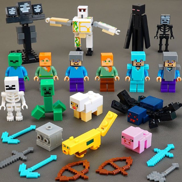 GAGAGIRL Minecraft Bausteine Set mit 16 Figuren wie Steve, Creeper, Spider Pig und Alex in Mehrfarbig - Bild 1