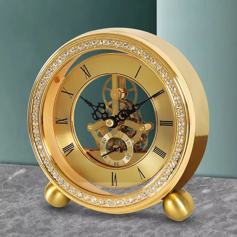Goldene Pendel-Tischuhr aus Metall in runder Form für dein Wohnzimmer - Bild 5