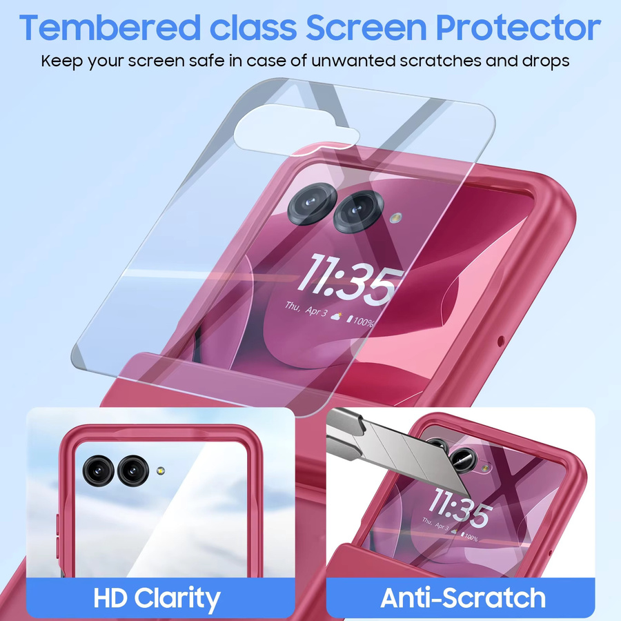 Schutzhülle für Motorola Razr 60 Ultra mit Fingerring, integriertem Schutzfilm und magnetischem Scharnier in Rosarot - Bild 5