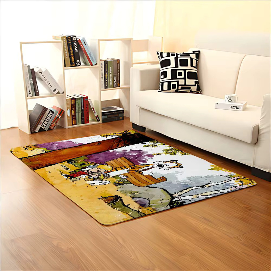 52TOYS Bodenmatte Calvin und Hobbes mit Kinder-Motiv, rechteckiger Teppich für Wohnzimmer, Schlafzimmer oder Garten, Mehrfarbig - Bild 5