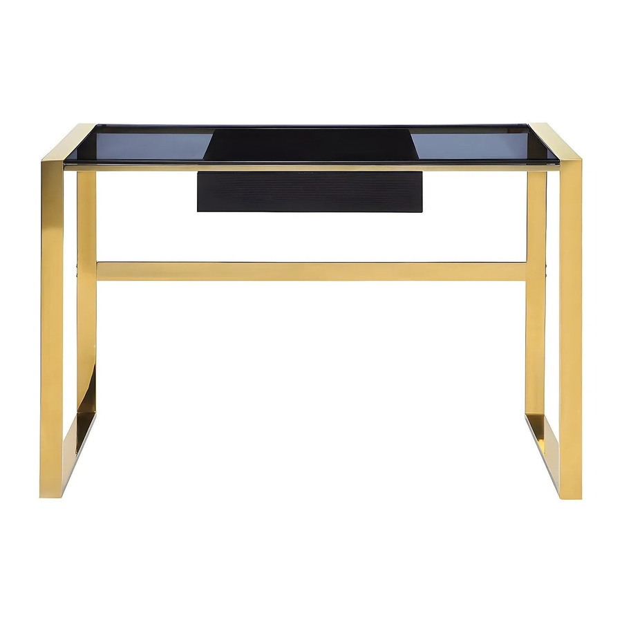 Vente-unique Schreibtisch Sali in Schwarz und Gold mit Sicherheitsglas, Breite: 120 cm, Tiefe: 60 cm, Höhe: 76 cm - Bild 2