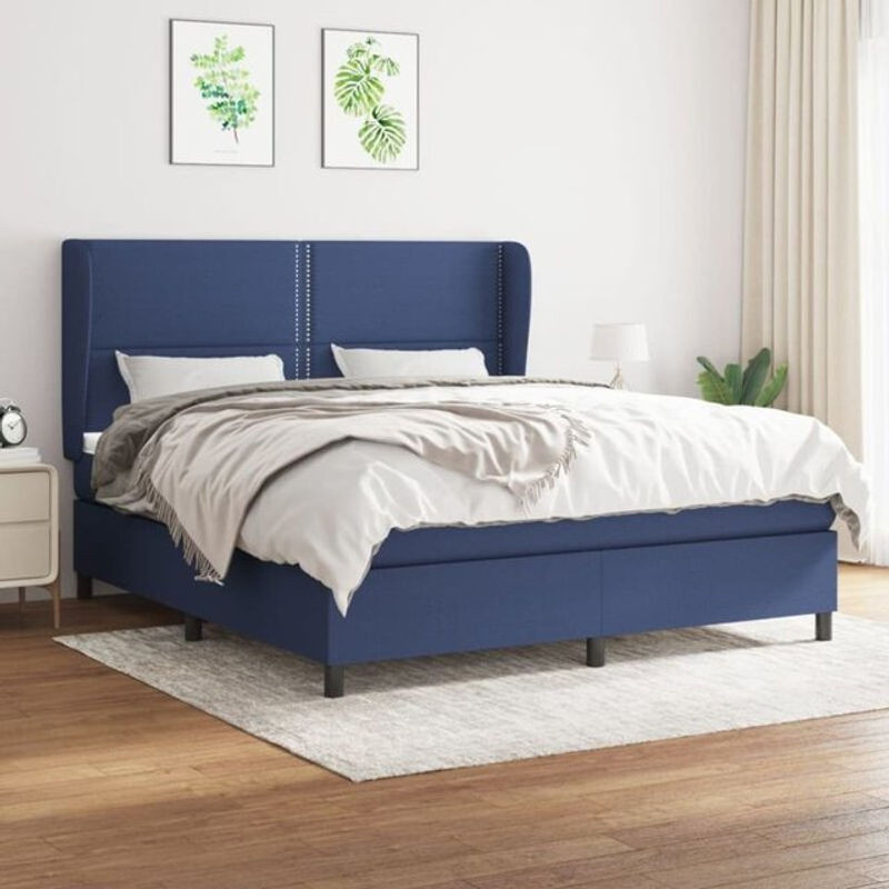 Vidaxl Boxspringbett mit Matratze in Blau aus Stoff, Modernes Polsterbett B/T: 180 x 200 cm - Bild 1