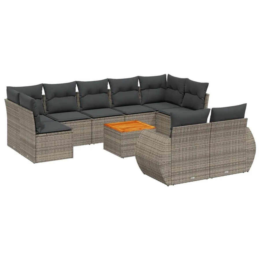 vidaXL 10-tlg. Garten-Sofagarnitur in L-Form aus grauem Poly-Rattan mit Kissen und pulverbeschichtetem Stahlgestell - Bild 2