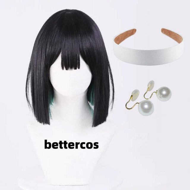 Sua Cosplay Anime Alien Stage Perücke, kurzer Bob, Schwarz Grün, Synthetisches Haar - Bild 1