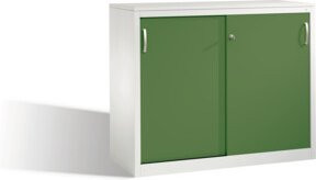 C+P Akten-Sideboard Acurado mit Schiebetüren, 2 Ordnerhöhen, Front Resedagrün, Korpus Lichtgrau, H: 100 cm, B: 120 cm, T: 50 cm - Bild 1