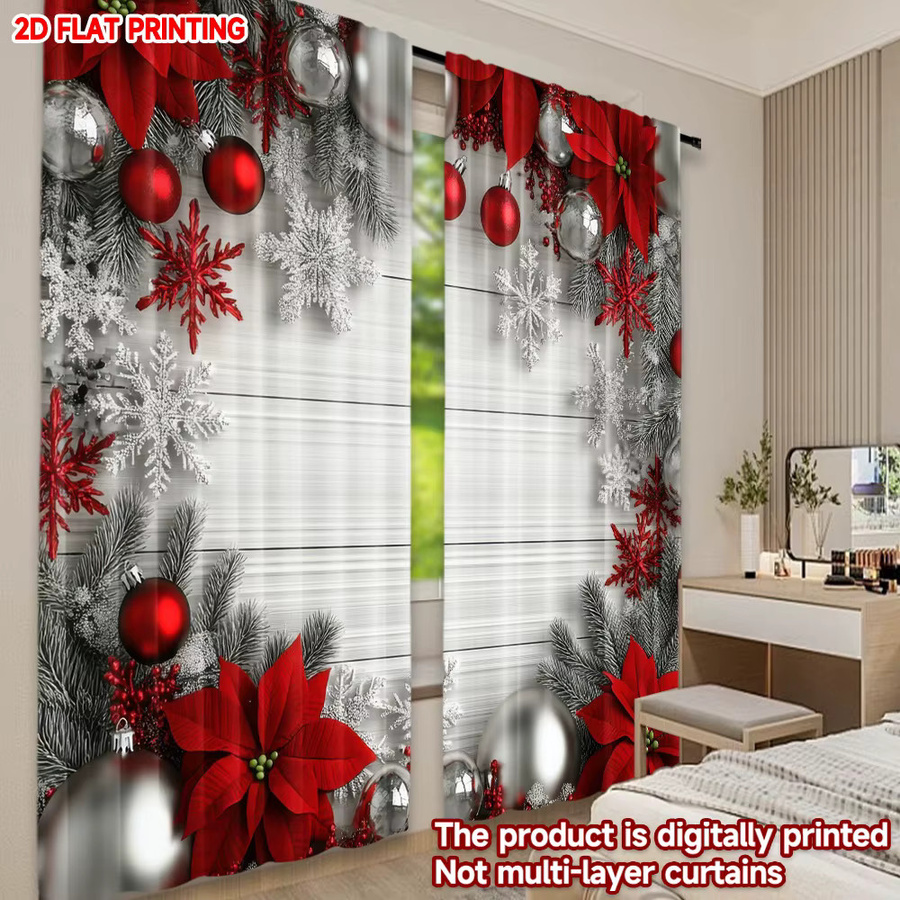 Set aus 2 weihnachtlichen Polyester-Vorhängen mit Frohe Weihnachten Motiv in Rot und Weiß - Bild 5
