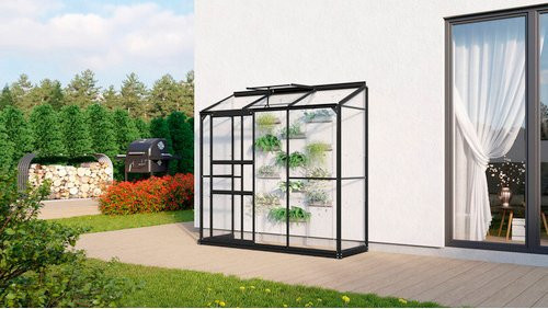 Vitavia Anlehn-Gewächshaus Styx 1300 in Schwarz mit ESG-Glas und Schiebefenster, B/T/H: 192,8 x 68,8 x 182,3 cm - Bild 3