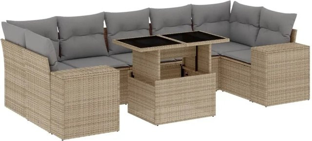 vidaXL 8-teilige Garten-Sofagarnitur in L-Form aus Poly-Rattan mit Kissen in Beige-Grau - Bild 1