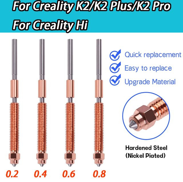 Creality Einhorn-Düse aus gehärtetem Stahl für K2, K2 Plus und K2 Pro, Ganzmetall-Schnellwechsel-Hi-Hotend-Upgrade, Farbe: Silber, Durchmesser: 0,2 mm oder 0,4 mm - Bild 1