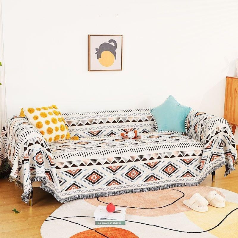 Morse Bohemian gewebte Decke mit Quasten in Multicolour, dekorativer Überwurf für Sofa und Picknick, B/B: 90 x 180 cm - Bild 4