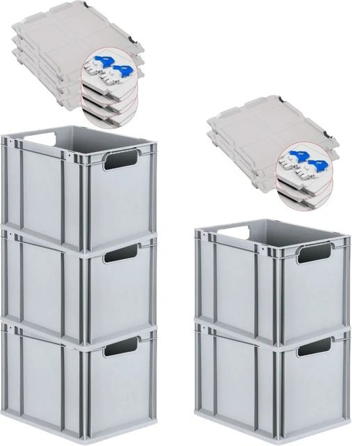 PROREGAL Spar Set 5x Eurobox Nextgen Economy mit Scharnierdeckel und blauen Schiebeschnappverschlüssen, Farbe: Blau, H x B x T: 32 x 30 x 40 cm - Bild 1