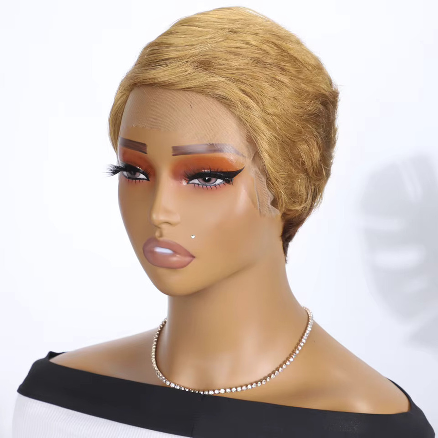 Lekker Blonde Echthaarperücke Pixie-Cut-Bob, Damen - Bild 1