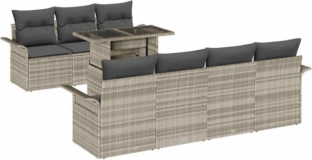 vidaXL Garten-Sofa-Set aus Polyrattan in Grau mit 8-teiliger Polsterung und Kissen - Bild 1