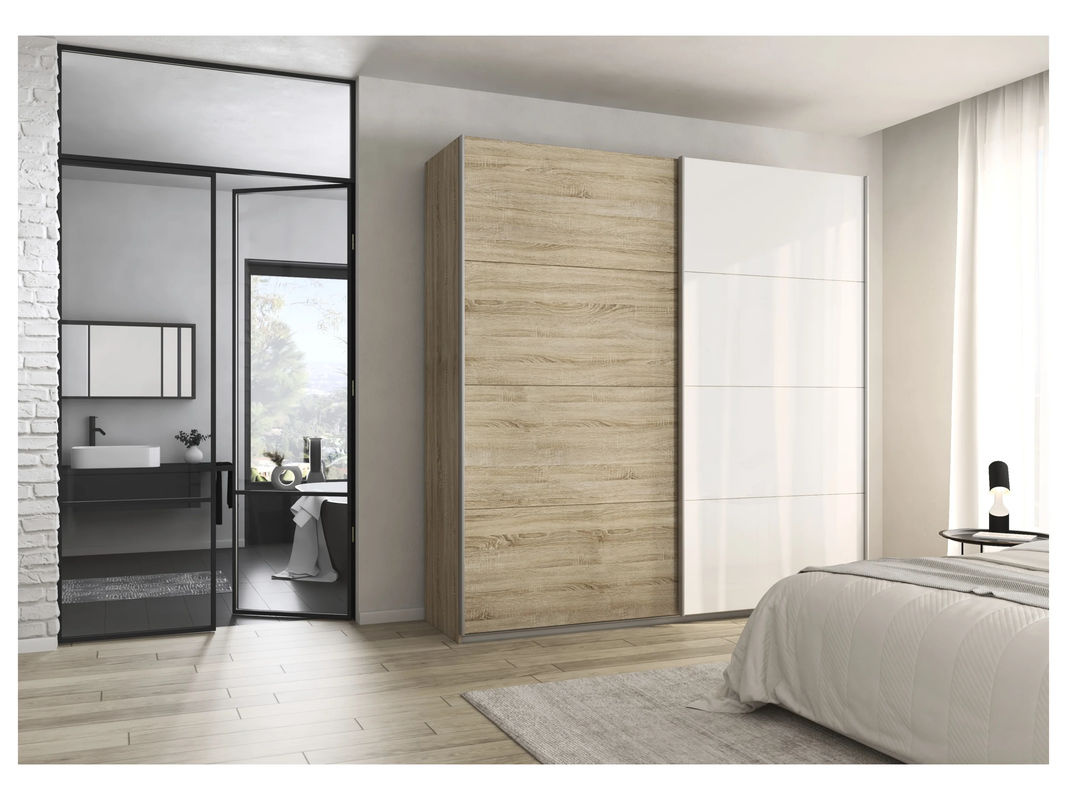 RAUCH Quadra Schwebetürenschrank mit Glaselementen in Eiche und Weiß, B/T/H: 230 x 62 x 226 cm - Bild 2