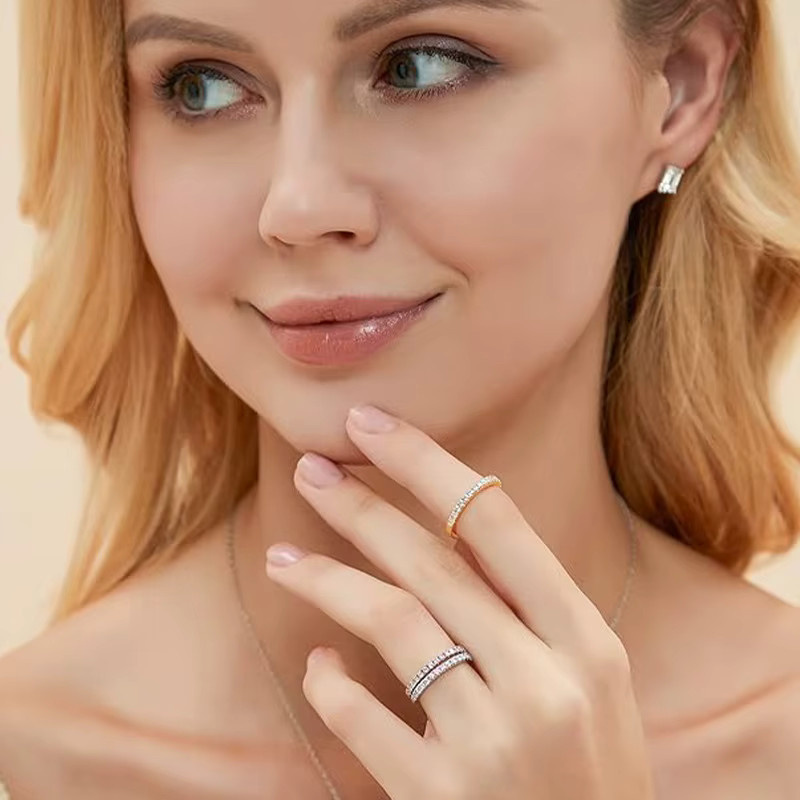 Lnngy Moissanit-Halb-Eternity-Ring, 14 Karat Gold gefüllt, Damen - Bild 3