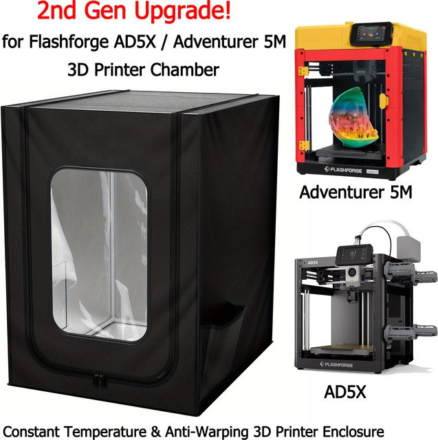 SPONDWILD 3D-Drucker-Gehäuse für Flashforge AD5X und Adventurer 5M 2. Generation, feuerfest und schallgedämmte FDM-Druckerkammer in Schwarz - Bild 1