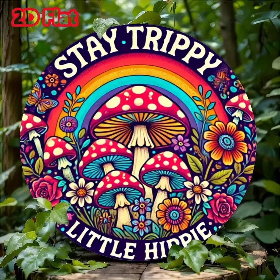 Rundes Vintage Wandkunstschild aus Metall von Potdemiel mit psychedelischem Hippie-Pilz-Graffiti-Design in Multicolor, Durchmesser: 20 cm - Bild 2