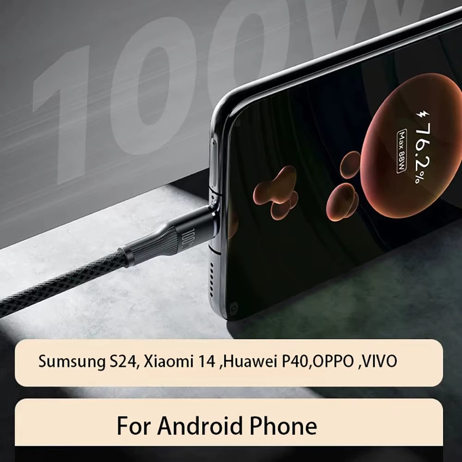 NNBILI USB-C zu USB-C Schnellladekabel 100W mit PD für iPhone 16 17, MacBook, Samsung und Xiaomi in Schwarz oder Grau - Bild 5