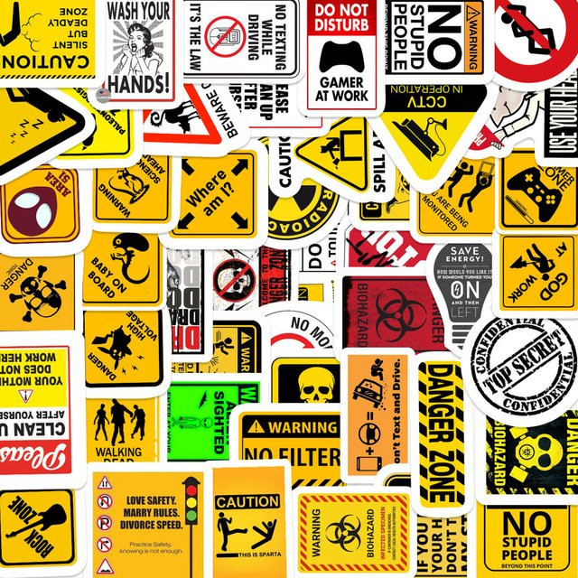 50 Stück kreative Warnschild-Aufkleber im Graffiti-Stil von AnimeWorlds Store, wasserdicht, multicolour - Bild 1