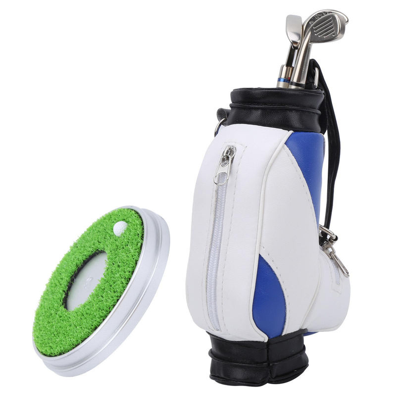Wosawe Outdoor Sports Mini-Desktop-Stifthalter aus Zinklegierung in Form einer Golftasche mit Golfstiften, Blau-Weiß-Grün - Bild 2
