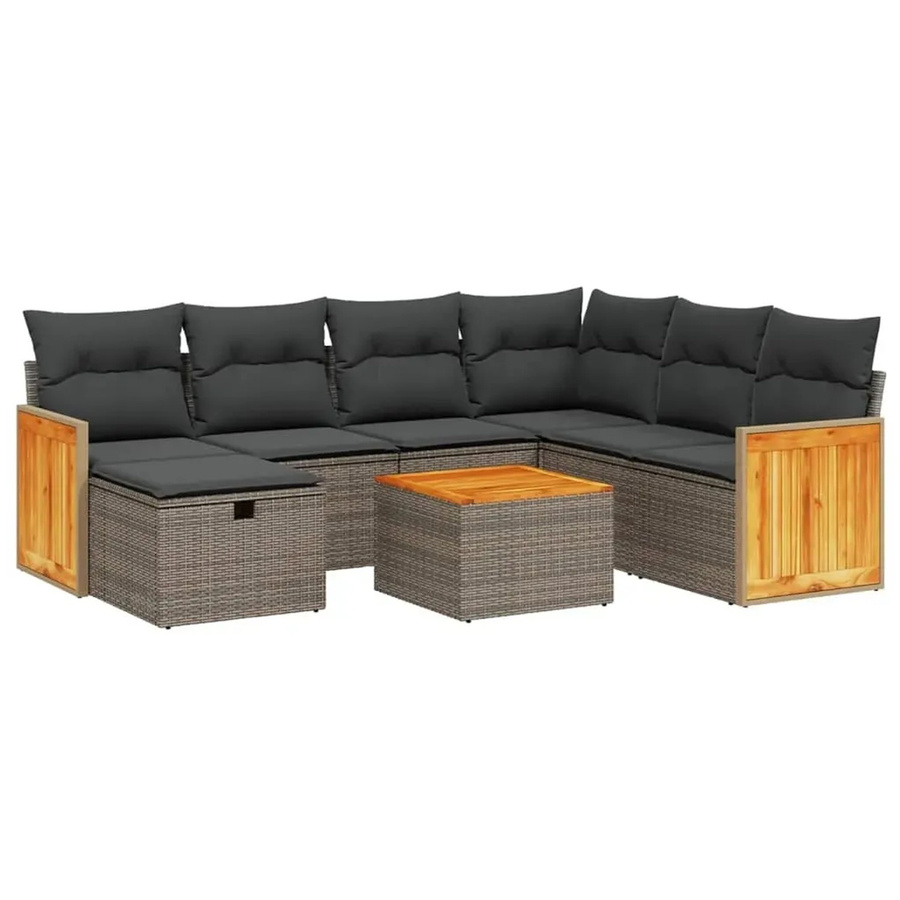 vidaXL 8-teilige Garten-Sofagarnitur in L-Form aus grauem Poly-Rattan mit Kissen und Metallgestell - Bild 2