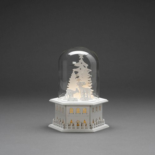 Konstsmide LED Holzsilhouette Rentiere und Bäume unter Glaskuppel in Weiß B/H/T: 18 x 23,5 x 18 cm - Bild 3