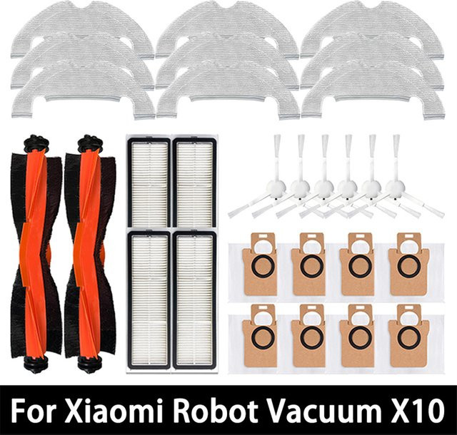 OLOEY Ersatzteil-Set für Xiaomi Roboterstaubsauger X10 mit Hauptbürste, Seitenbürste, Hepa-Filter, Wischmopp und Staubbeuteln - Bild 1