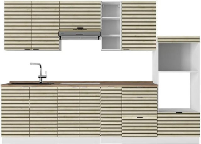 Vicco Fame-Line Küchenzeile Eiche und Weiß, Breite: 280 cm - Bild 1