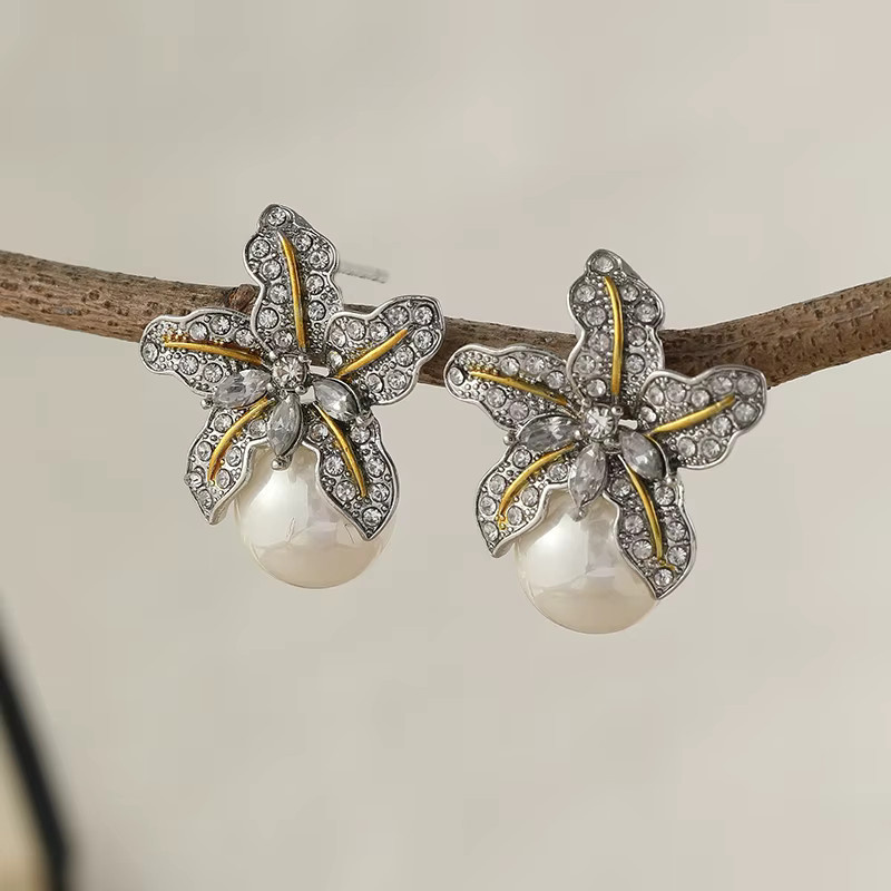 Ohrringe Blumen, Silber, Perle, Damen - Bild 2