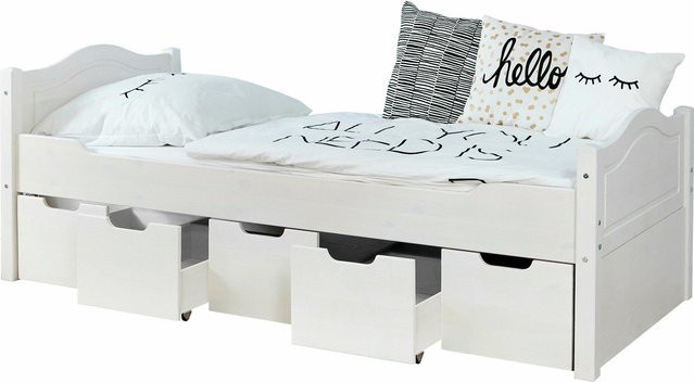 Einzelbett Leni von TiCAA aus Kiefer in Weiß mit Schubladen und Bettablage, B/T/H: 90 x 200 x 211 cm - Bild 1