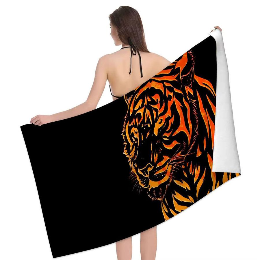 Schnelltrocknendes Mikrofaser-Strandtuch mit Tigermuster in Schwarz für Pool, Strand und Yoga - Bild 5