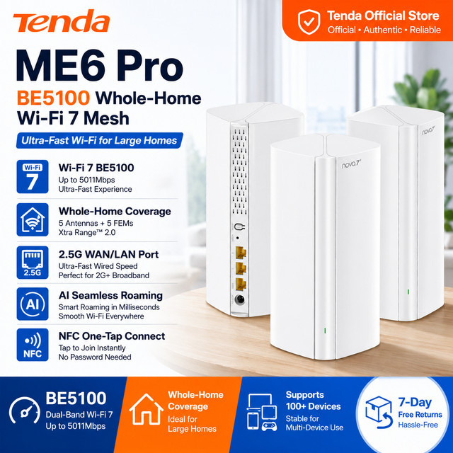 Tenda BE5100 Wi-Fi 7 Mesh System Dual-Band Router mit 2,5 G Netzwerk Port in Weiß - Bild 1