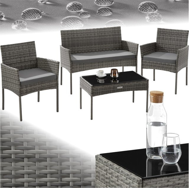 tectake Rattan Gartenset für 4 Personen aus wetterfestem Rattangeflecht - Bild 1