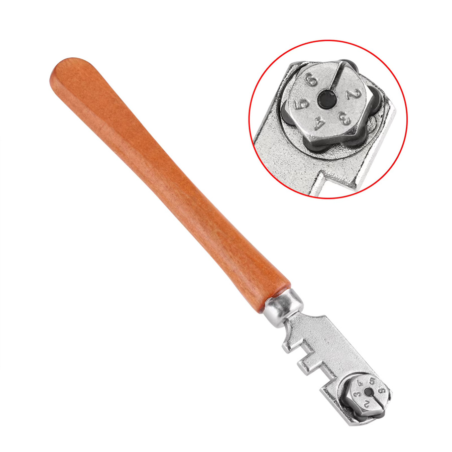 VGEBY Professioneller Glasschneider mit Sechsrad-Schneidrad und Holzgriff, Silber, Durchmesser: 130 mm - Bild 4