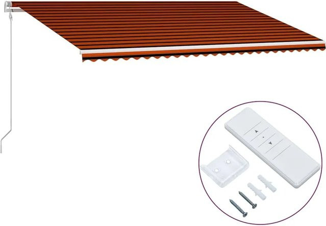 vidaXL Automatisch Einziehbare Markise mit Fernbedienung aus Aluminium und Polyester, Farbe: Orange, Braun, Weiß, B: 600 cm, T: 300 cm - Bild 1