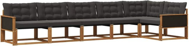 vidaXL Outdoor-Sofagarnitur L-Form aus Akazienholz mit 6 Kissen in Schwarz und Natur - Bild 1