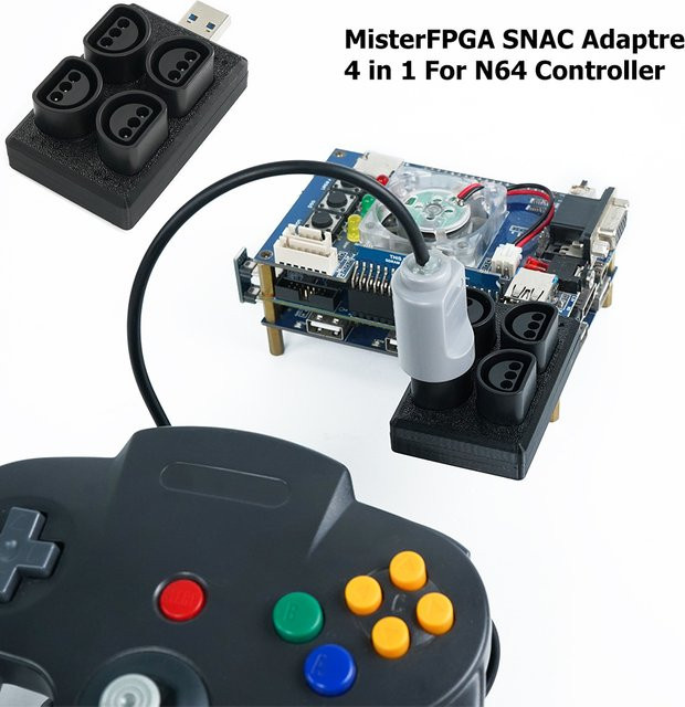 BitFunx 4-in-1 SNAC-Adapter für MisterFPGA IO Board, Schwarz, Retro N64-Controller-Anschluss - Bild 1