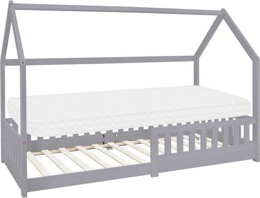 ML-Design Kinderbett Hausbett aus Kiefernholz in Hellgrau mit Matratze und Rausfallschutz, B/L: 90 x 200 cm - Bild 1