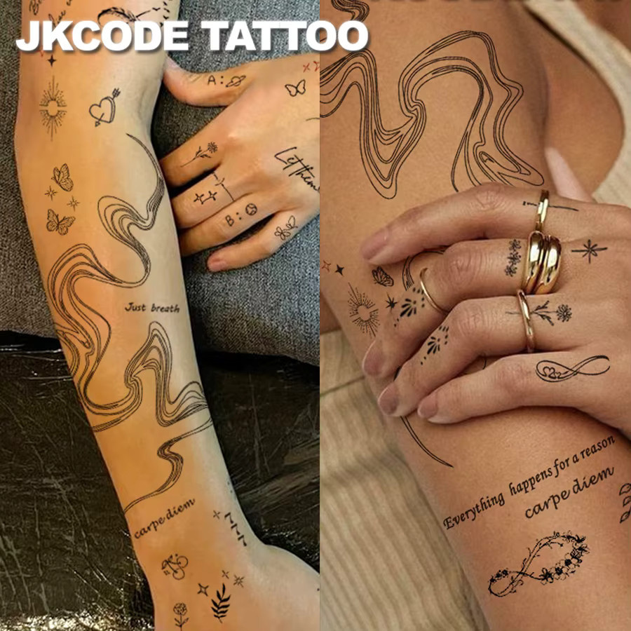 JKCODE TATTOO Set Wasserfeste Tattoo-Aufkleber, 14-teilig, Unisex - Bild 2