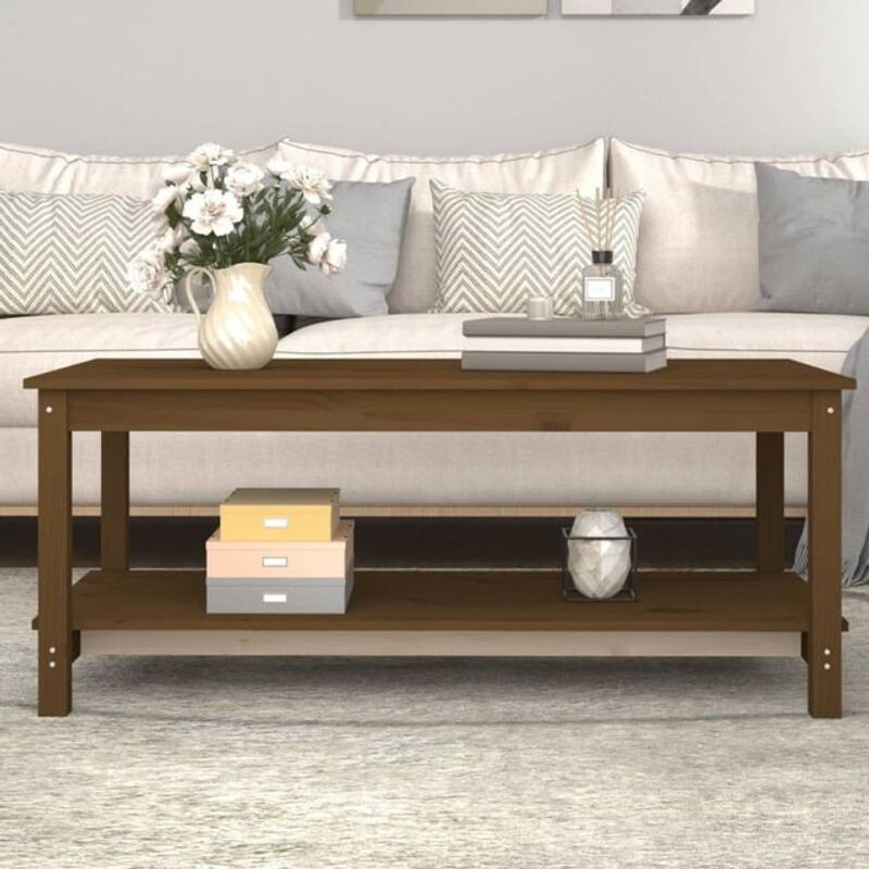 vidaxl Couchtisch aus Massivholz Kiefer in Braun im Landhausstil, B/T/H: 110 x 55 x 45 cm - Bild 1