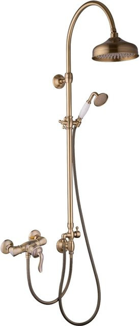PaulGurkes Retro Duschsystem Aufputz Set in Bronze mit Regendusche und Handbrause - Bild 1