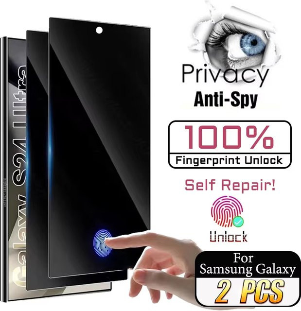 Anti-Spionage Panzerglas Displayschutz für Samsung Galaxy S25 S26 Ultra S24 Plus S23 S22 FE transparent mit Fingerabdruck-Entsperrung - Bild 1