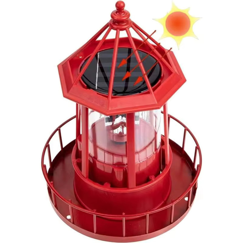Solarbetriebener LED-Leuchtturm in Rot als maritime Gartendekoration mit 360 Grad Rundumlicht und wasserdichter Funktion - Bild 4