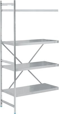 Köhler Anbauregal aus Edelstahl in Silber, matt, mit geschlossenen Böden und Rückwand, B: 87,5 cm, T: 60 cm, H: 200 cm - Bild 1
