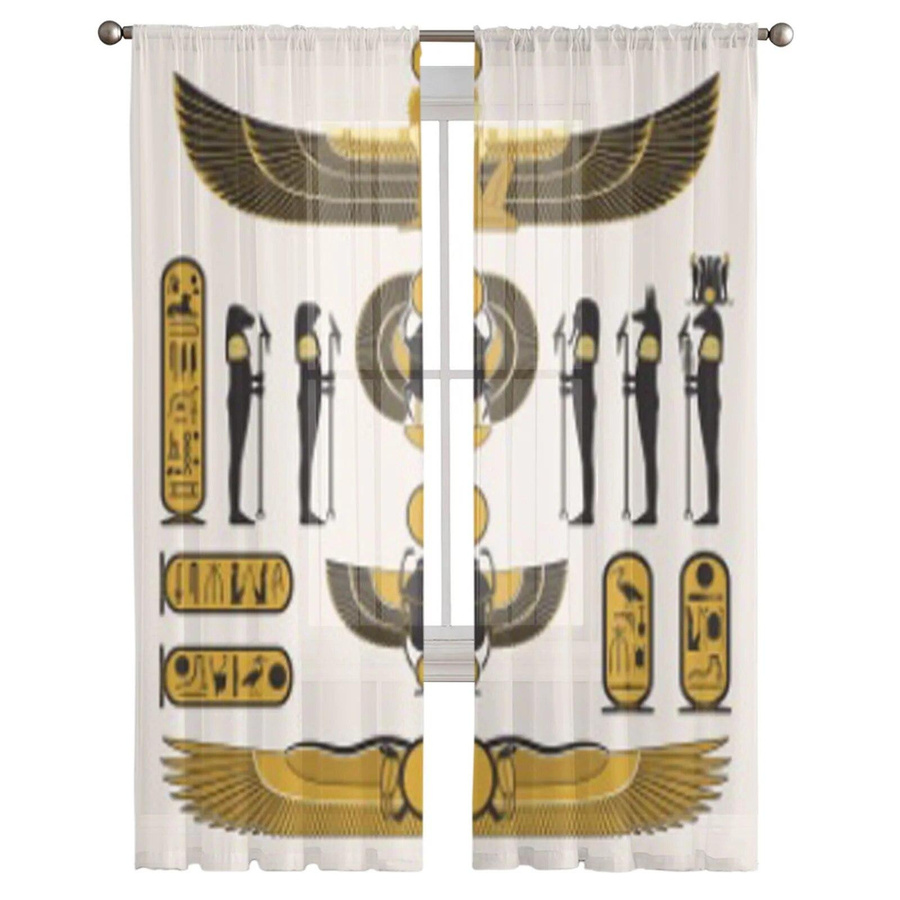 Transparente Tüll Vorhänge mit antiken ägyptischen Symbolen von Your Warm Home, Organza Voile für Wohnzimmer, Schlafzimmer und Küche, B: 135 cm, H: 114 cm - Bild 2