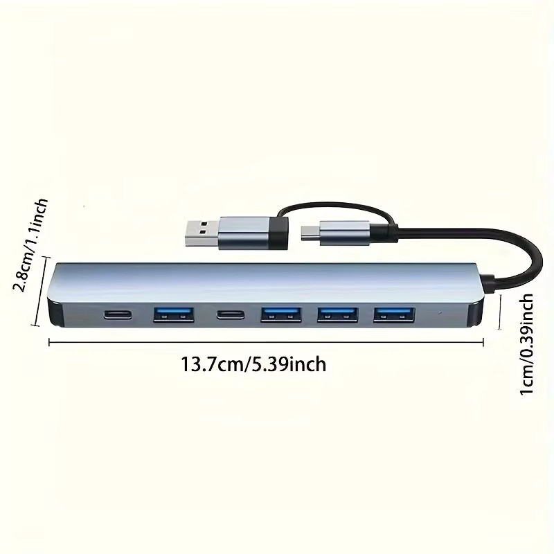 KAFNHCKA 7-in-1 USB 3.0 Hub mit USB-C und USB-A Splitter in Silber für PC, Laptop und MacBook - Bild 2