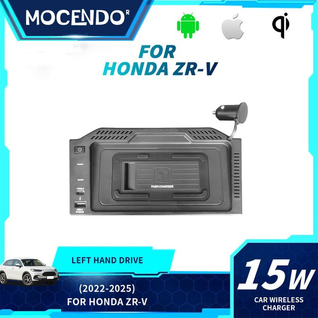 MOCENDO Kabelloses Telefonladegerät für die Mittelkonsole von Honda ZR-V 2022-2025, Ladeplatte in Schwarz - Bild 1