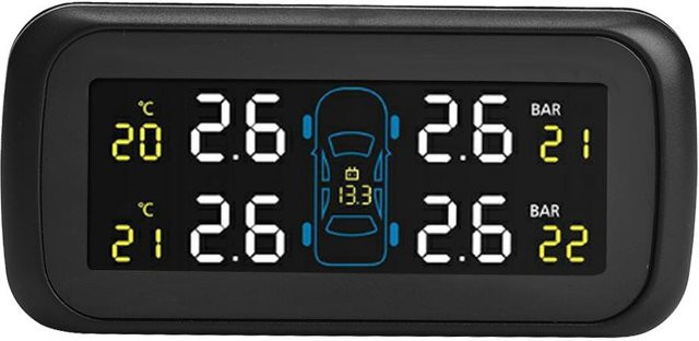 Auto TPMS Reifendrucküberwachungssystem mit LCD-Anzeige, USB-Ladegerät und 4 internen Sensoren, Schwarz - Bild 1